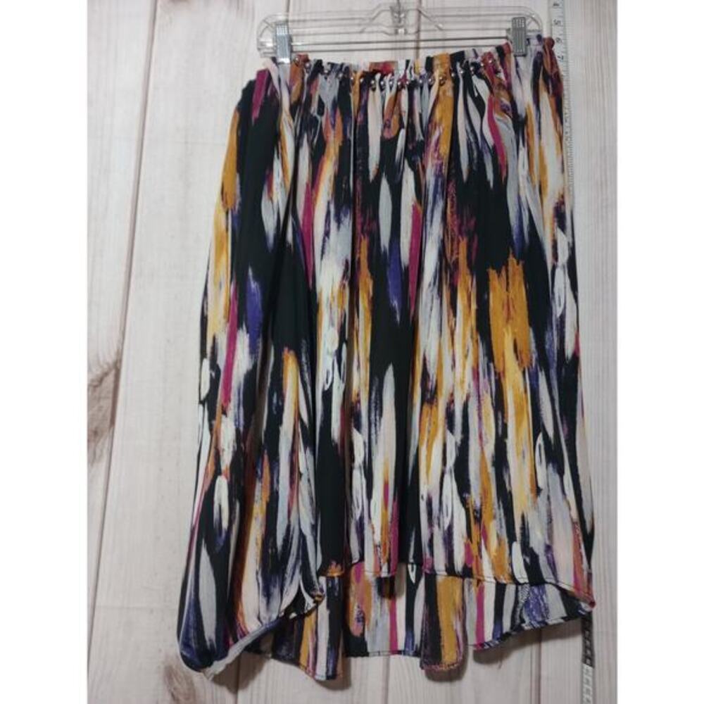 Jennifer Lopez Shirt Womens XL Chiffon Studded Sleeve Hi Low Hem Multicolor